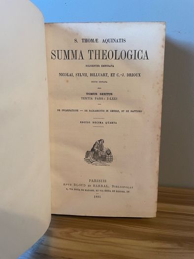 Antique 1885 Summa Theologica Vol. 5 & 6 (Latin)  Matching Set, Gilt Edges & Marbled Endpapers