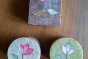 3 Marble Trinket Boxes with Mother of Pearl Inlay