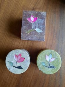 3 Marble Trinket Boxes with Mother of Pearl Inlay
