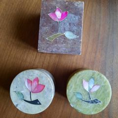 3 Marble Trinket Boxes with Mother of Pearl Inlay