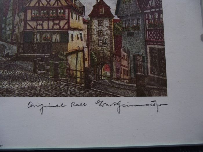8 X Signed etchings of Rothenburg W. Germany by Ernst Geissendorfer - Circa 1950's