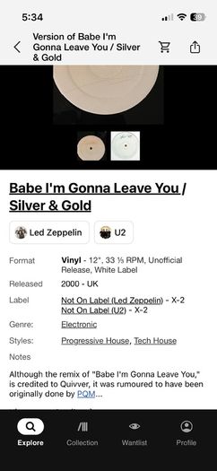 Led zeppelin vs u2 babe im gonna leave you 12" vinyl