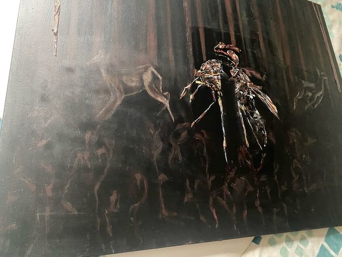 PAINTING Untitled (Forest Scene with Deer and Central Insectoid Motif)