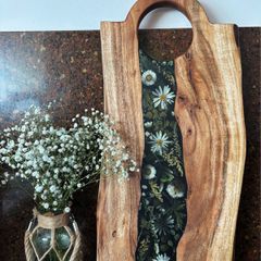 Handmade Wooden & Epoxy Resin Charcuterie Board with Real Pressed Flowers