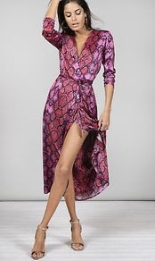 Dancing Leopard pink snakeskin print midi wrap dress size 8, like new