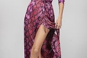 Dancing Leopard pink snakeskin print midi wrap dress size 8, like new
