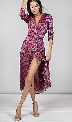 Dancing Leopard pink snakeskin print midi wrap dress size 8, like new