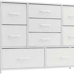 White Chest of Drawers for Bedroom, 9 Drawer Fabric Dresser Storage Organizer, Wide Dresser TV Stand for Bedroom, Living Room, Entryway, Nursery
