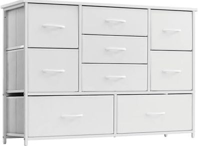 White Chest of Drawers for Bedroom, 9 Drawer Fabric Dresser Storage Organizer, Wide Dresser TV Stand for Bedroom, Living Room, Entryway, Nursery