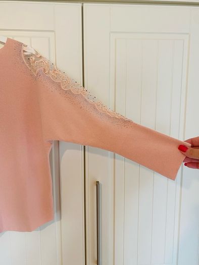 QUIZ knit lace shoulder diamante jumper