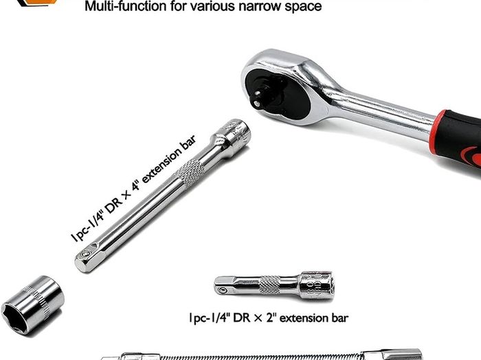 NEW SALE | 46 Pieces 1/4 inch Drive Socket Ratchet Wrench Tool Set, with Bit Socket Set Metric and Extension Bar for DIY, Auto Repairing and Household, with Storage Case