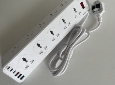 10 Socket Universal Power Strip, USB & C-type x6