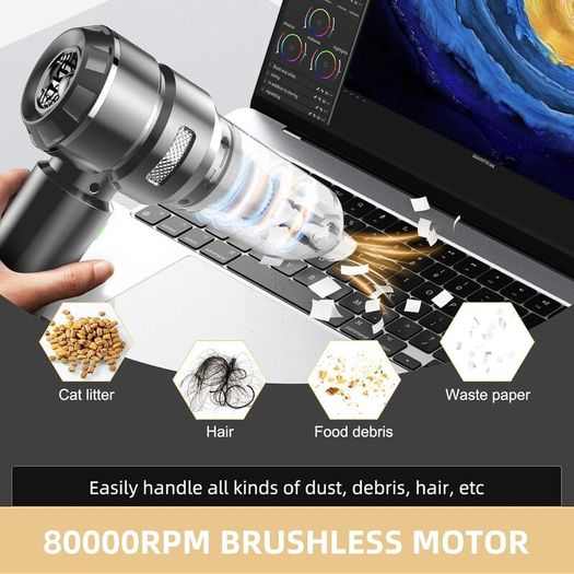 Vacuum Cleaner, 22000Pa Car Vacuum Cleaner Cordless Powerful, Brushless Motor, Multiple Brush Heads, 4-in-1 Multifunctional Portable Mini Car Hoover for Office/Home/Pet Hair, Dark Grey