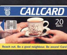 1995 Ireland 20 unit  Reach Out - Be a Good Neighbour campaign in 1995 (Schlumberger SC7) Call Card Used. Telecom Eireann card number 1098.