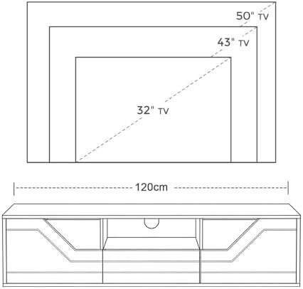 TV Lowboard Standing 120 cm, TV Cabinet with 2 Doors, TV Board for TVs up to 50 Inches, TV Cabinet with Drawer and Open Compartment for Living Room and Bedroom, Black and White