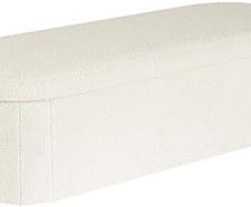 Folding Ottoman Storage Bench,Boucle Footstool Oval, End of Bed Stool, Ideal for Living Room, Bedroom, 100L Storage Space,White,110x38x38cm