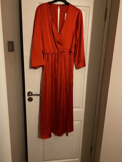 Zara red satin effect dress