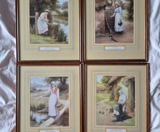 Set of 4 Vintage Charles E. Wilson Framed Art Prints - Idyllic British Country Life Scenes