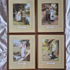 Set of 4 Vintage Charles E. Wilson Framed Art Prints - Idyllic British Country Life Scenes