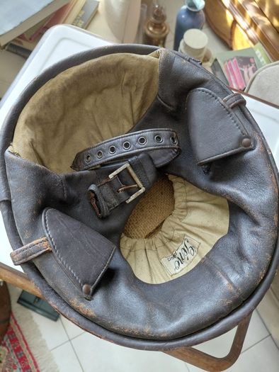 Antique French half shell motorcycle helmet by Geno Paris France