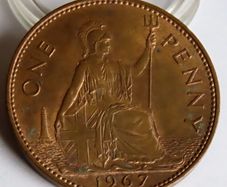 1967 1 Penny Elizabeth II bronze coin