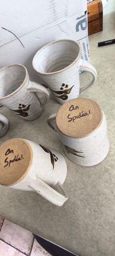 Galway An Spideal pottery mugs set of 5 mugs.