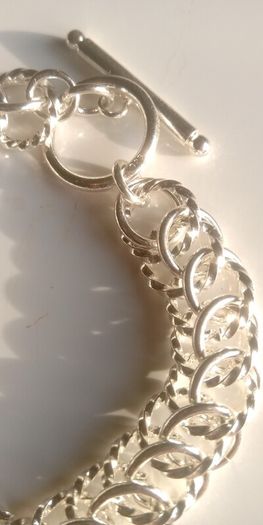 925 Sterling Silver T-bar Twisted Link Chain Bracelet 22g