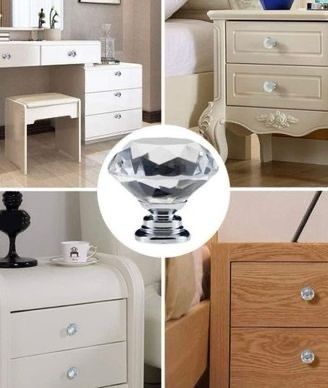 NEW 25Pcs Crystal Door Knob, 30MM Diamond Drawer Knobs Crystal Door Handles Diamond Pulls for Home Kitchen Office Chest Cabinet Drawer