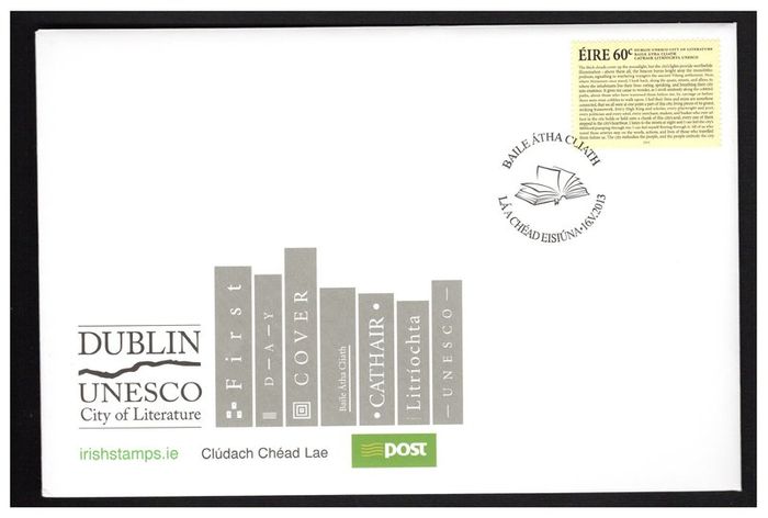 2013 Ireland Dublin Unesco City of Work Literature Commemorative Stamp An Post First Day Cover (FDC)