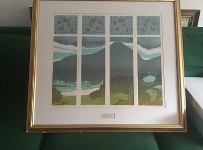 Lino relief print - Hastings Hotel commission - framed
