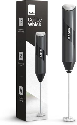 Keplin Handheld Milk Frother - Stainless Steel Electric Whisk - Portable Battery-Operated Coffee Frother for Lattes, Matcha, Protein Shakes - Ergonomic, Compact, Easy to Clean (Battery Not Included)
