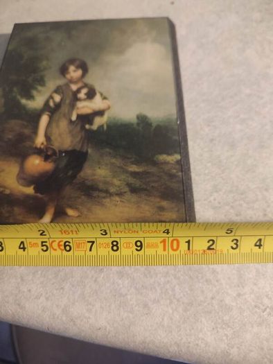 SMALL PRINT ON WOOD PLQUE OF Cottage Girl with a Dog and Pitcher - Gainsborough