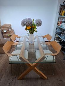 Dining table with glass top and 4 chairs