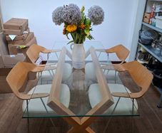 Dining table with glass top and 4 chairs