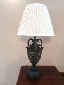 Black Ornate Lamp with white empire lampshade