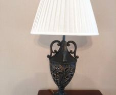 Black Ornate Lamp with white empire lampshade