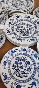 44 pcs Vintage J & G Meakin Ironstone Blue Nordic Onion Pattern Hand Engraving Made In England