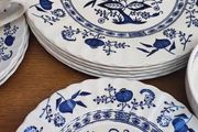 44 pcs Vintage J &amp; G Meakin Ironstone Blue Nordic Onion Pattern Hand Engraving Made In England