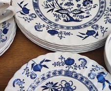 44 pcs Vintage J & G Meakin Ironstone Blue Nordic Onion Pattern Hand Engraving Made In England