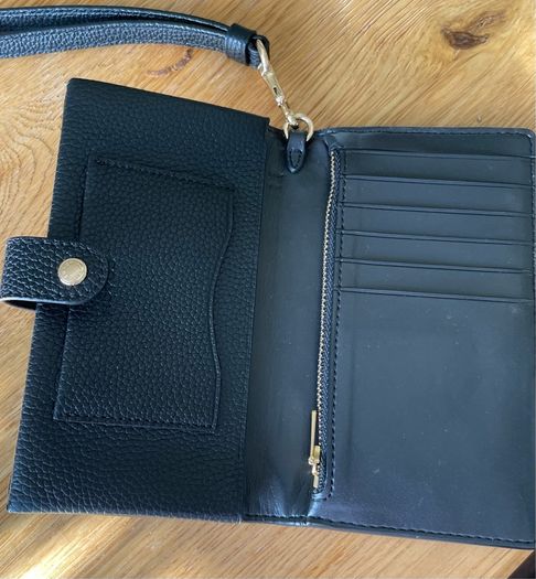 Coach Pebbled Black Leather Phone Wristlet Wallet