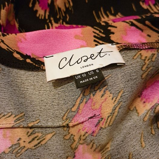 Closet Black Pink Mustard Abstract Print Midi Dress 10UK/38EU