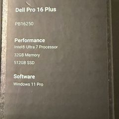 Dell Pro Pro 16 Plus PB16250 - Intel Core Ultra 7 - 268V / up to 5 GHz - vPro Enterprise - Win 11 Pro - Intel Arc Graphics 140V - 32 GB RAM - 512 GB SSD NVMe - 16 IPS 1920 x 1200 (Full HD Plus) - Wi-Fi 7 - BTS - with 1 Year Basic Onsite