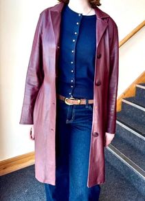 Vintage Genuine Leather Trench Coat - Burgundy With Belt  -  S / 36 / 8