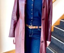 Vintage Genuine Leather Trench Coat - Burgundy With Belt  -  S / 36 / 8