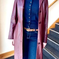 Vintage Genuine Leather Trench Coat - Burgundy With Belt  -  S / 36 / 8