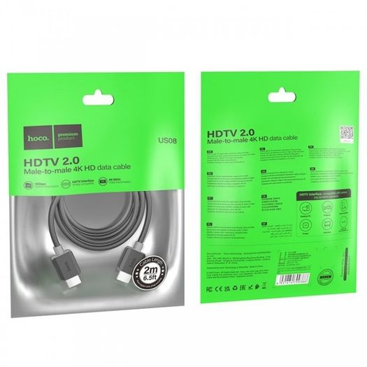 Hoco Us08 Hdtv 2.0 Male-to-male 4k Hdmi Cable 2m