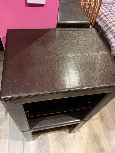 Brown leather bedside tables