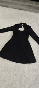 River Island Black Lace High-Neck Skater Mini Dress - Size 12