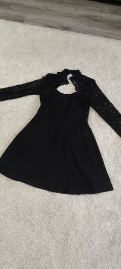 River Island Black Lace High-Neck Skater Mini Dress - Size 12