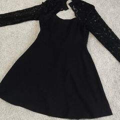 River Island Black Lace High-Neck Skater Mini Dress - Size 12